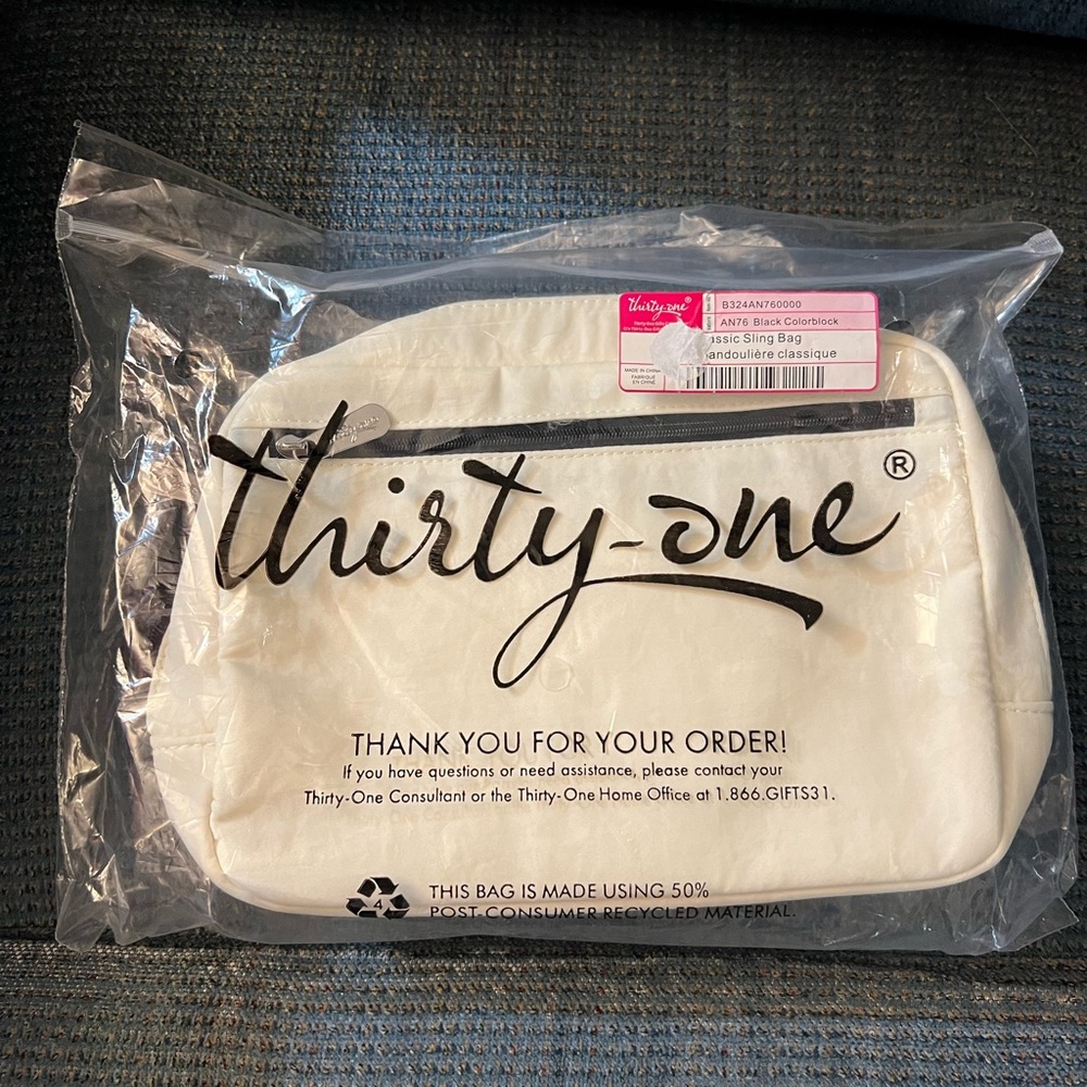 NWT Thirty-One Classic Sling Bag - Black Colorblock.